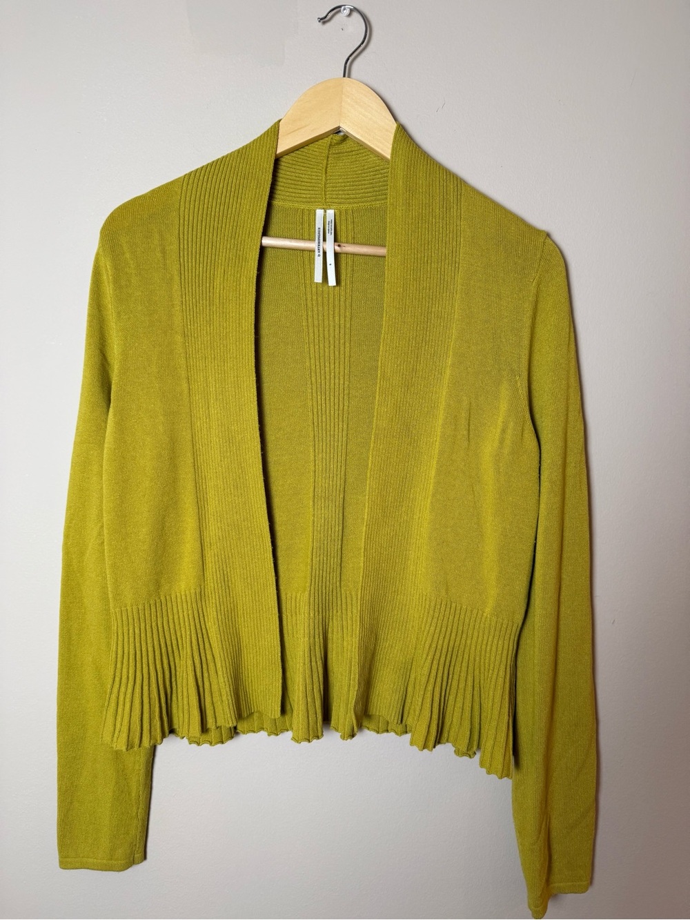 Anthropologie Size S Chartreuse Green Pleated Cardigan Sweater